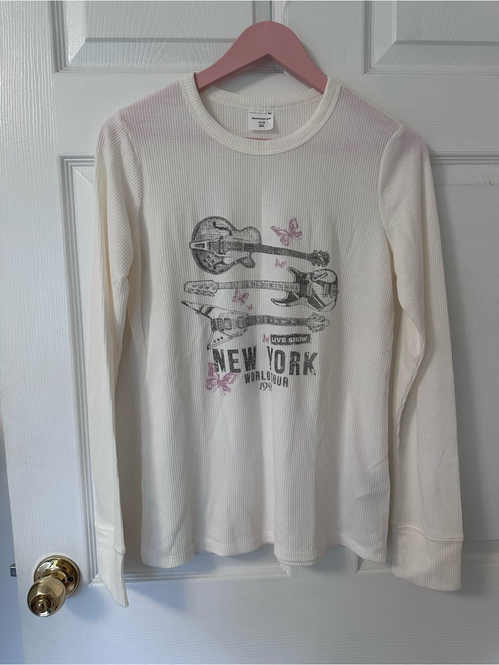 abercrombie kids Cream Long-Sleeve Graphic Tee with Guitar Print